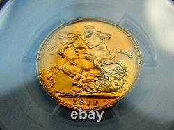 1910-S Gold Sovereign Australia Edward VII, MS-63+ PCGS, Touch Toning