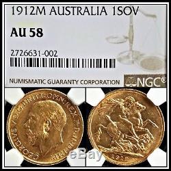 1912M Australia Gold Sovereign NGC AU 58 About Uncirculated Coin