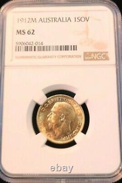 1912 Australia Gold 1 Sovereign George V Ngc Ms 62 Beautiful Luster Bright Coin