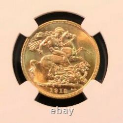 1912 Australia Gold 1 Sovereign George V Ngc Ms 62 Beautiful Luster Bright Coin