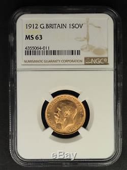 1912 Great Britain Gold Sovereign NGC MS-63 -160430