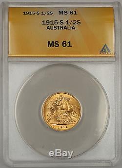 1915 Australia 1/2 Half Sovereign Gold Coin ANACS MS-61