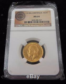 1915-M Gold Australia 1 Sovereign NGC MS64 Eric P. Newman Collection