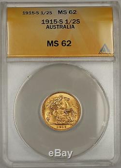 1915-S Australia 1/2 Half Sovereign Gold Coin ANACS MS-62
