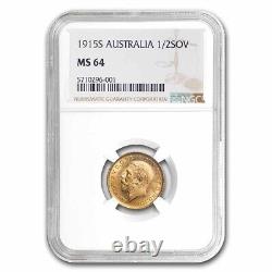 1915-S Australia Gold 1/2 Sovereign George V MS-64 NGC