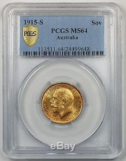 1915-S Australia Gold Sovereign Coin PCGS MS-64