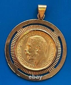1916-M Melbourne Australia Full Gold Sovereign Coin in 14K Gold Bezel 10.7g