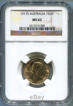 1917S Australia Gold Sovereign, NGC MS62. King George V. Sydney Mint