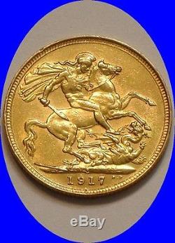 1917 S GOLD Sovereign of Australia full Mint LUSTER. 2354 oz AGW Dragonslayer
