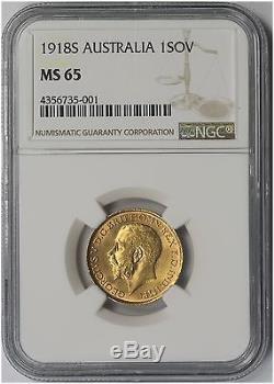 1918S Australia Gold 1 Sovereign 1SOV MS 65 NGC Pop= 34/3