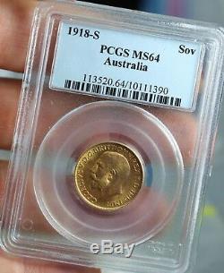 1918-S Australia Sovereign PCGS Graded MS64 Gold Coin