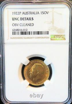 1922P Australia Gold Sovereign NGC UNC details Obv Cleaned