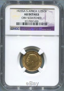 1925-SA S. Africa, Half Gold Sovereign. NGC AU Details