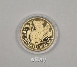 1980 Australia $200 Dollars Koala Bear Proof 22k Gold Coin with Box NO COA JTN