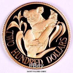1986 Australian $200 Koala Gold Proof Coin in mint Box & COA 0.3 OZ Gold