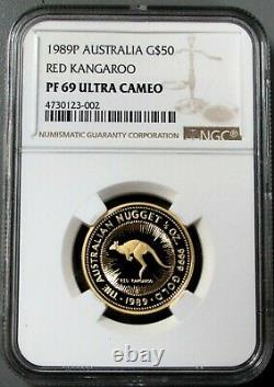 1989 P Gold Australia $50 Red Kangaroo 1/2 Oz Proof Coin Ngc Pf 69 Ultra Cameo