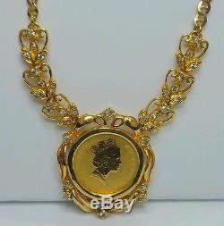 1990 $5 Australian Nugget 1/20 oz Gold Coin 18 Necklace with. 50 Carat Diamonds