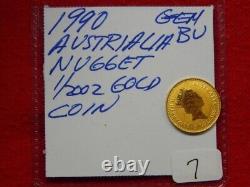 1990 Australia. 9999 Gold 1/20 Oz Nugget $5 Elizabeth II Free USA Shipping