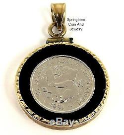 1991 1/20 Oz. 9995 PLATINUM Australian Koala Coin Onyx 14K GOLD Bezel Pendant