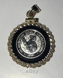 1991 Australian Koala 1/20 Ounce Platinum Coin with 14k Gold Bezel Pendant