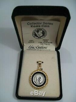 1991 Australian Koala 1/20 troy oz Platinum Coin with 14k Gold Bezel Pendant. #1