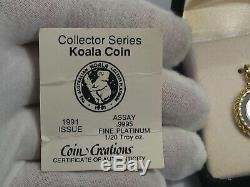 1991 Australian Koala 1/20 troy oz Platinum Coin with 14k Gold Bezel Pendant. #1