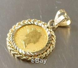1992 1/20th Oz Elizabeth II. 999 Fine Gold 5$ Coin in 14K Solid Gold Pendant