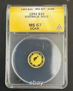 1993 Australian $15 Gold Kangaroo 1/10 Oz MS67 DCAM ANACS. 9999