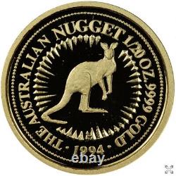 1994-P $5 Australian Proof Gold Nugget. Only 250 Proof Kangaroo's Issued. UNC