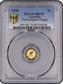 1995 $5 Australia Gold Nugget/Red Kangaroo. PCGS MS70 GOLD SHIELD? TOP POP #1