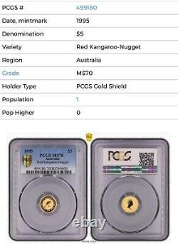 1995 $5 Australia Gold Nugget / Red Kangaroo. PCGS MS 70 GOLD SHIELD? TOP POP