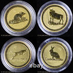 1996-2007 $5 Australia 1/20 oz Gold Lunar 12-Coin Set
