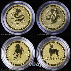 1996-2007 $5 Australia 1/20 oz Gold Lunar 12-Coin Set