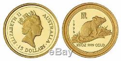 1996 Australia 15 Dollars Lunar Series Year of the Rat GOLD Proof