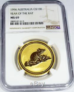1996 Australia Gold NGC MS69 1 Ounce Lunar Year of the Rat Mouse Perth Mint 1 oz