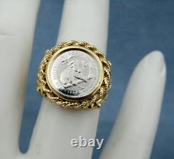 1996 Australian 1/20 Oz Platinum 5 Dollars Koala coin Ring, 14K Gold Mount