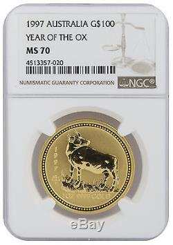 1997 1oz Gold Australian Lunar Ox Series 1 MS70 NGC (#020)