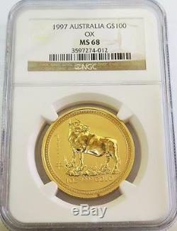 1997 Gold Australia $100 Dollar Lunar Year Of The Ox 1 Oz Coin Ngc Mint State 68