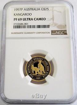1997 P Gold Australia $25 Dollar Kangaroo 1/4 Oz Coin Ngc Proof 69 Ultra Cameo