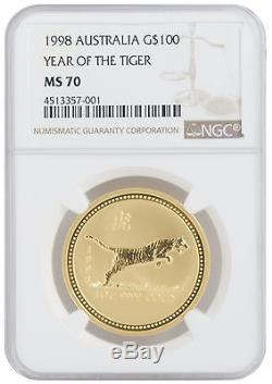 1998 1oz Gold Australian Lunar Tiger Series 1 MS70 NGC (#001)