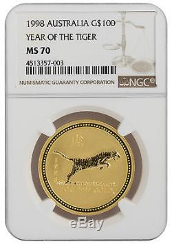 1998 1oz Gold Lunar Tiger Series 1 MS70 NGC (#003)