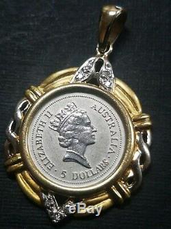 1998 Australian Koala 1/20 Ounce Platinum Coin with 18k Gold Dia Bezel Pendant