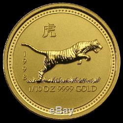 1998 Lunar Series Year Of The Tiger 1/10 oz. 999 Gold Australian Perth Mint