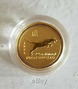 1998 Lunar Series Year Of The Tiger 1/10 oz. 999 Gold Australian Perth Mint