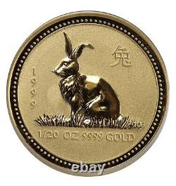 1999 $5 Australia 1/20 Oz Gold Lunar. Year of the Rabbit Series 1. P100 Privy