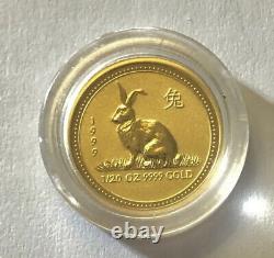 1999 $5 Australia 1/20 Oz Gold Lunar. Year of the Rabbit Series I. P100 Privy