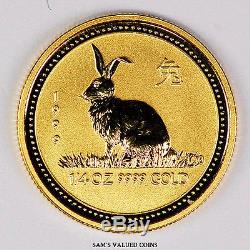 1999 Australia 25 Dollars Lunar Year of the Rabbit Gold Coin 1/4 OZ. 9999 Gold
