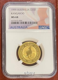 1999 Gold Australian Kangaroo 1/2 oz NGC MS68 Australia Label