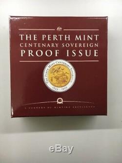 1999 PERTH MINT CENTENARY SOVEREIGN PROOF 22CT GOLD FINE SILVER RIM with COA & OGP