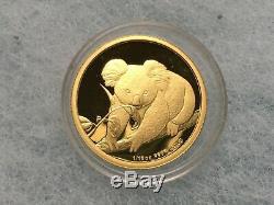 1/10 troy oz Gold 2010 Perth Australian Koala Proof Bullion Coin. 9999 Capsule
